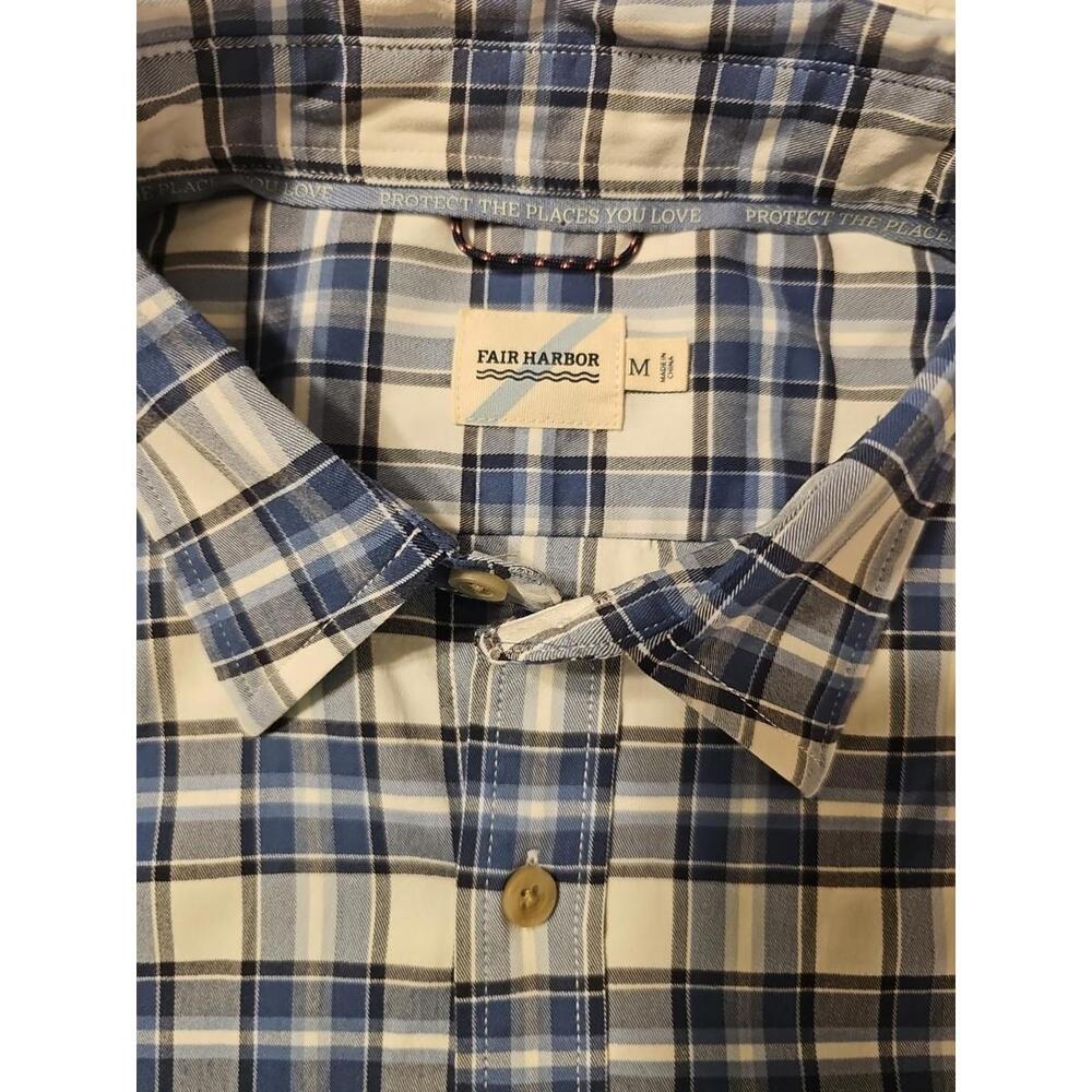 Fair Harbor Ultra Stretch Flannel Plaid Shirt Men’s Medium Blue Check NWOT - Picture 3 of 5